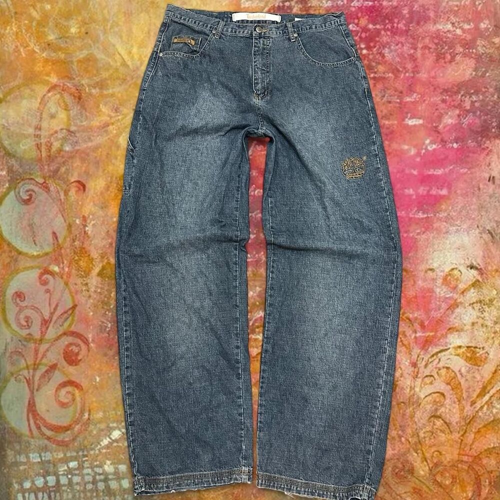 00s Timberland Embroidered Logo Baggy Wide Leg Utility Jeans
